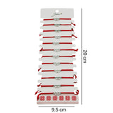 Bratara Martisor pentru Dama, Jolie, Model Doua Inimi, Set 12 bucati, Pandativ Argintiu din Inox cu Snur Rosu Ajustabil - vivimall.ro