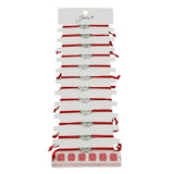 Bratara Martisor pentru Dama, Jolie, Model Doua Inimi, Set 12 bucati, Pandativ Argintiu din Inox cu Snur Rosu Ajustabil - vivimall.ro