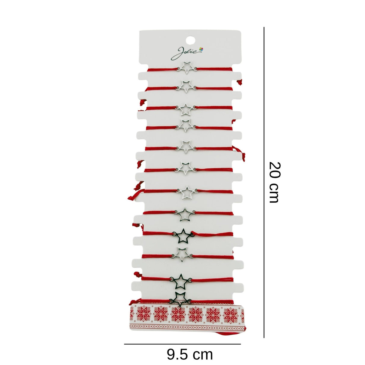 Bratara Martisor pentru Dama, Jolie, Model Stea, Set 12 bucati, Pandativ Argintiu din Inox cu Snur Rosu Ajustabil - vivimall.ro