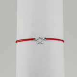 Bratara Martisor pentru Dama, Jolie, Model Stea, Set 12 bucati, Pandativ Argintiu din Inox cu Snur Rosu Ajustabil - vivimall.ro