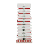 Bratara Martisor pentru Dama, Jolie, Model Inima cu Fluture, Set 12 bucati, Pandativ Argintiu din Inox cu Snur Rosu Ajustabil - vivimall.ro