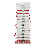 Bratara Martisor pentru Dama, Jolie, Model Inima Love, Set 12 bucati, Pandativ Argintiu din Inox cu Snur Rosu Ajustabil - vivimall.ro