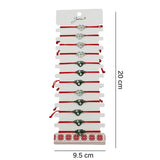Bratara Martisor pentru Dama, Jolie, Model Inima Love, Set 12 bucati, Pandativ Argintiu din Inox cu Snur Rosu Ajustabil - vivimall.ro