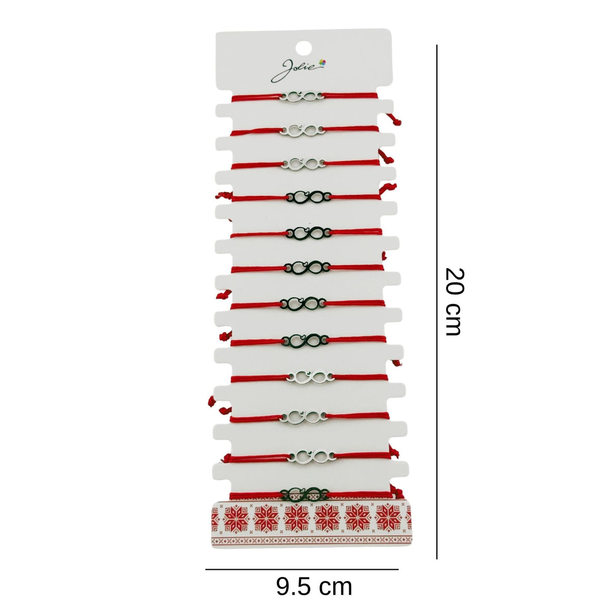 Bratara Martisor pentru Dama, Jolie, Model Infinit, Set 12 bucati, Pandativ Argintiu din Inox cu Snur Rosu Ajustabil - vivimall.ro