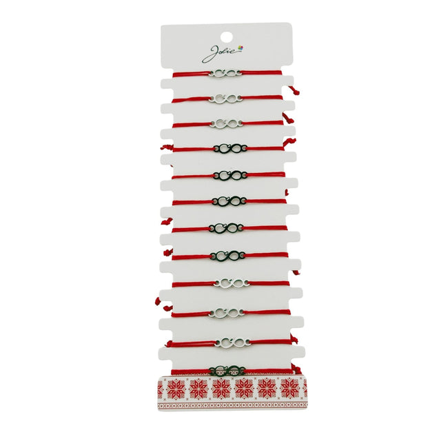 Bratara Martisor pentru Dama, Jolie, Model Infinit, Set 12 bucati, Pandativ Argintiu din Inox cu Snur Rosu Ajustabil - vivimall.ro