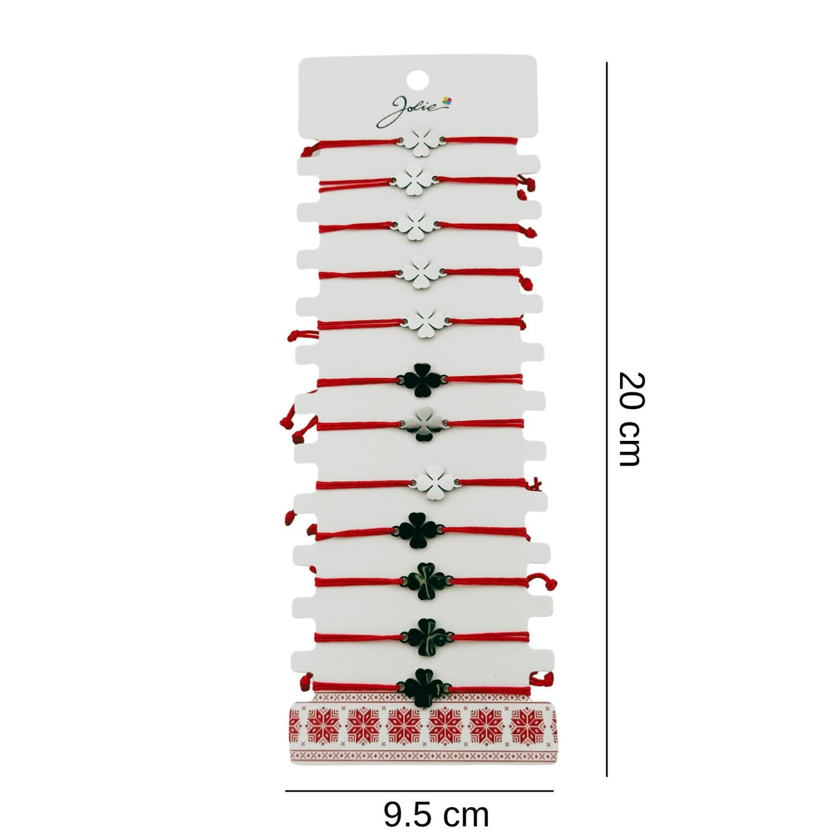 Bratara Martisor pentru Dama, Jolie, Model Trifoi cu 4 Foi, Set 12 bucati, Pandativ Argintiu din Inox cu Snur Rosu Ajustabil - vivimall.ro