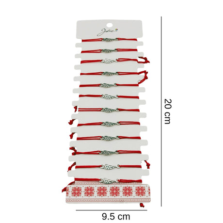 Bratara Martisor pentru Dama, Jolie, Model Aripa, Set 12 bucati, Pandativ Argintiu din Inox cu Snur Rosu Ajustabil - vivimall.ro