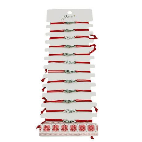 Bratara Martisor pentru Dama, Jolie, Model Aripa, Set 12 bucati, Pandativ Argintiu din Inox cu Snur Rosu Ajustabil - vivimall.ro