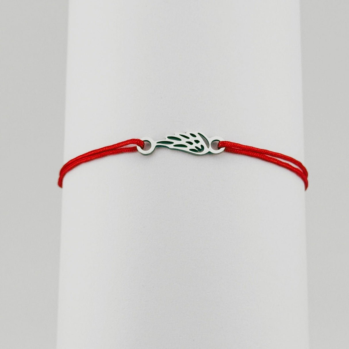 Bratara Martisor pentru Dama, Jolie, Model Aripa, Set 12 bucati, Pandativ Argintiu din Inox cu Snur Rosu Ajustabil - vivimall.ro
