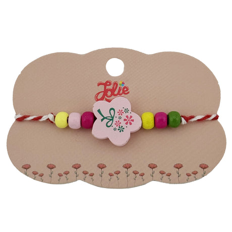 Bratara Martisor pentru Copii, Jolie, Pandativ Floare, cu Margele Multicolore, Snur Alb/Rosu, Roz/Multicolor - vivimall.ro