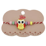 Bratara Martisor pentru Copii, Jolie, Pandativ Bufnita, cu Margele Multicolore, Snur Alb/Rosu, Galben - vivimall.ro