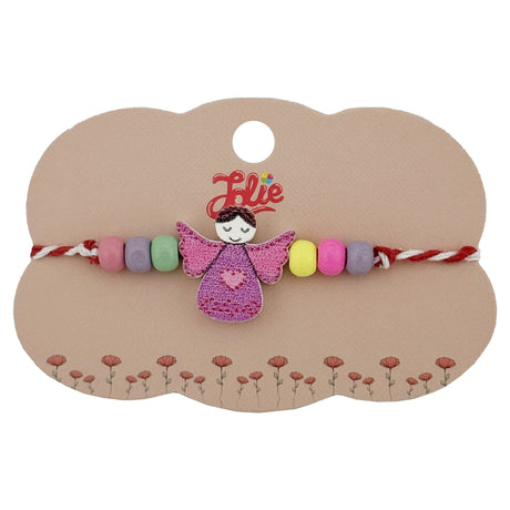 Bratara Martisor pentru Copii, Jolie, Pandativ Ingeras, cu Margele Multicolore, Snur Alb/Rosu, Mov/Multicolor - vivimall.ro