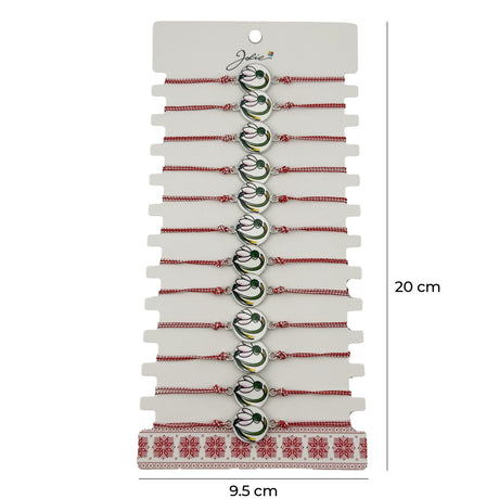 Bratara Martisor pentru Dama, Jolie, Model Rotund cu Ghiocel, Set 12 bucati, Pandativ din Aliaj cu Print Traditional, Snur Ajustabil Impletit, Alb/Rosu - vivimall.ro