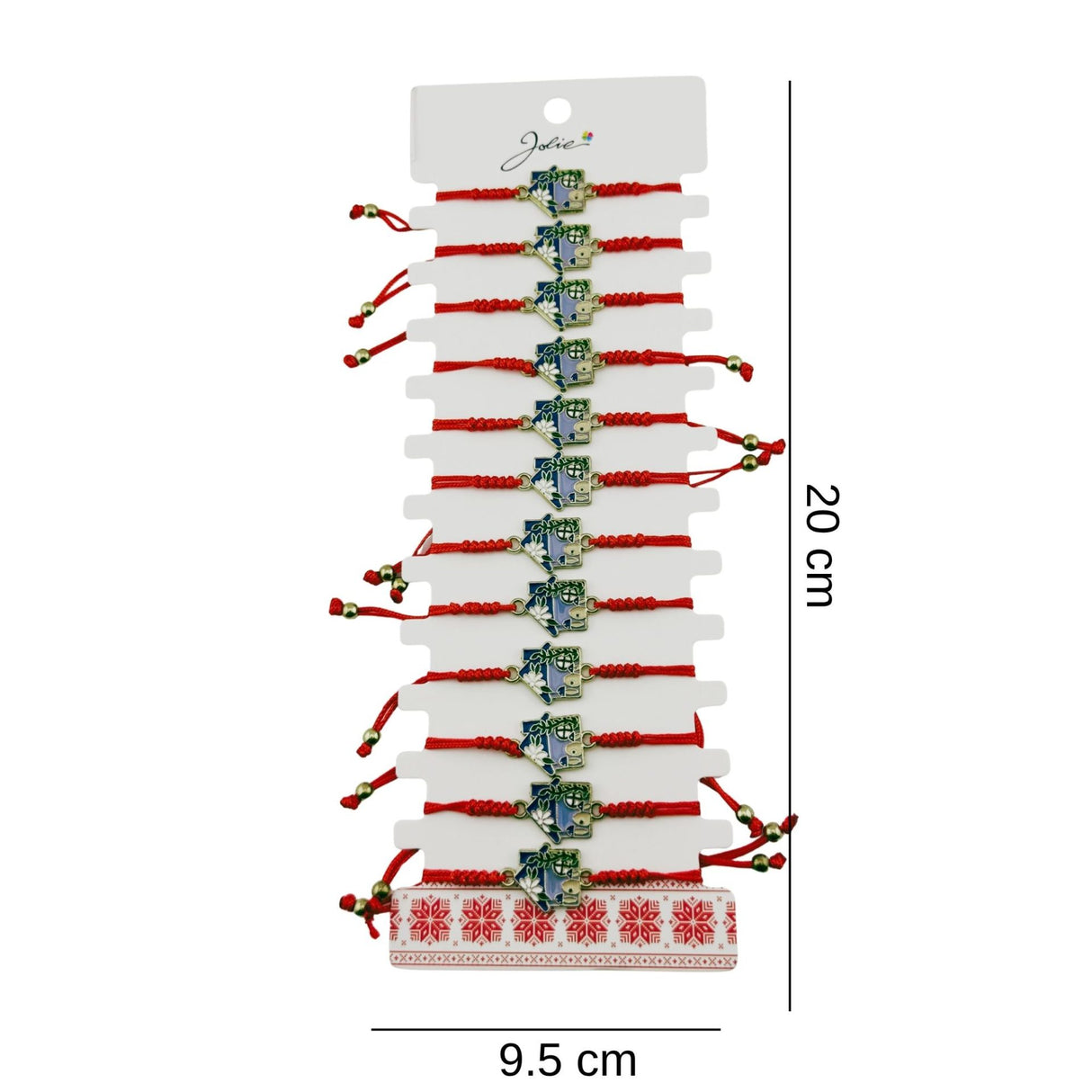 Bratara Martisor pentru Dama, Jolie, Model Casuta, Set 12 bucati, Pandativ Auriu din Inox cu Snur Rosu Ajustabil - vivimall.ro