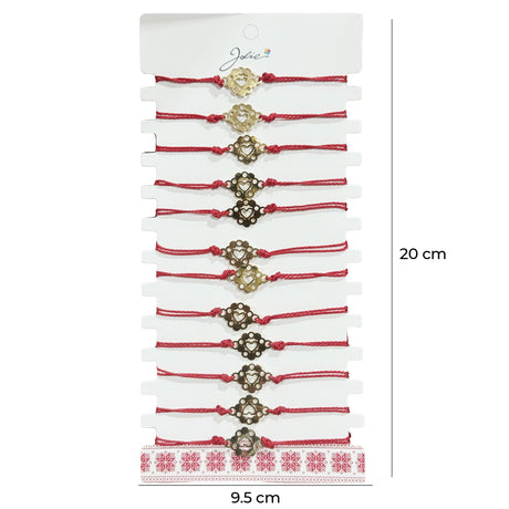 Bratara Martisor pentru Dama, Jolie, Model Inima in Floare, Set 12 bucati, Pandativ Auriu din Inox cu Snur Rosu Ajustabil - vivimall.ro