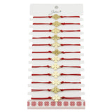 Bratara Martisor pentru Dama, Jolie, Model Trifoi, Set 12 bucati, Pandativ din Inox Auriu, Snur Ajustabil Impletit, Rosu - vivimall.ro