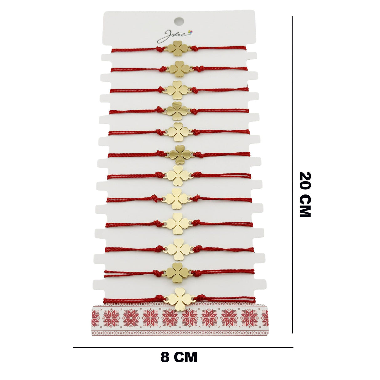 Bratara Martisor pentru Dama, Jolie, Model Trifoi, Set 12 bucati, Pandativ din Inox Auriu, Snur Ajustabil Impletit, Rosu - vivimall.ro