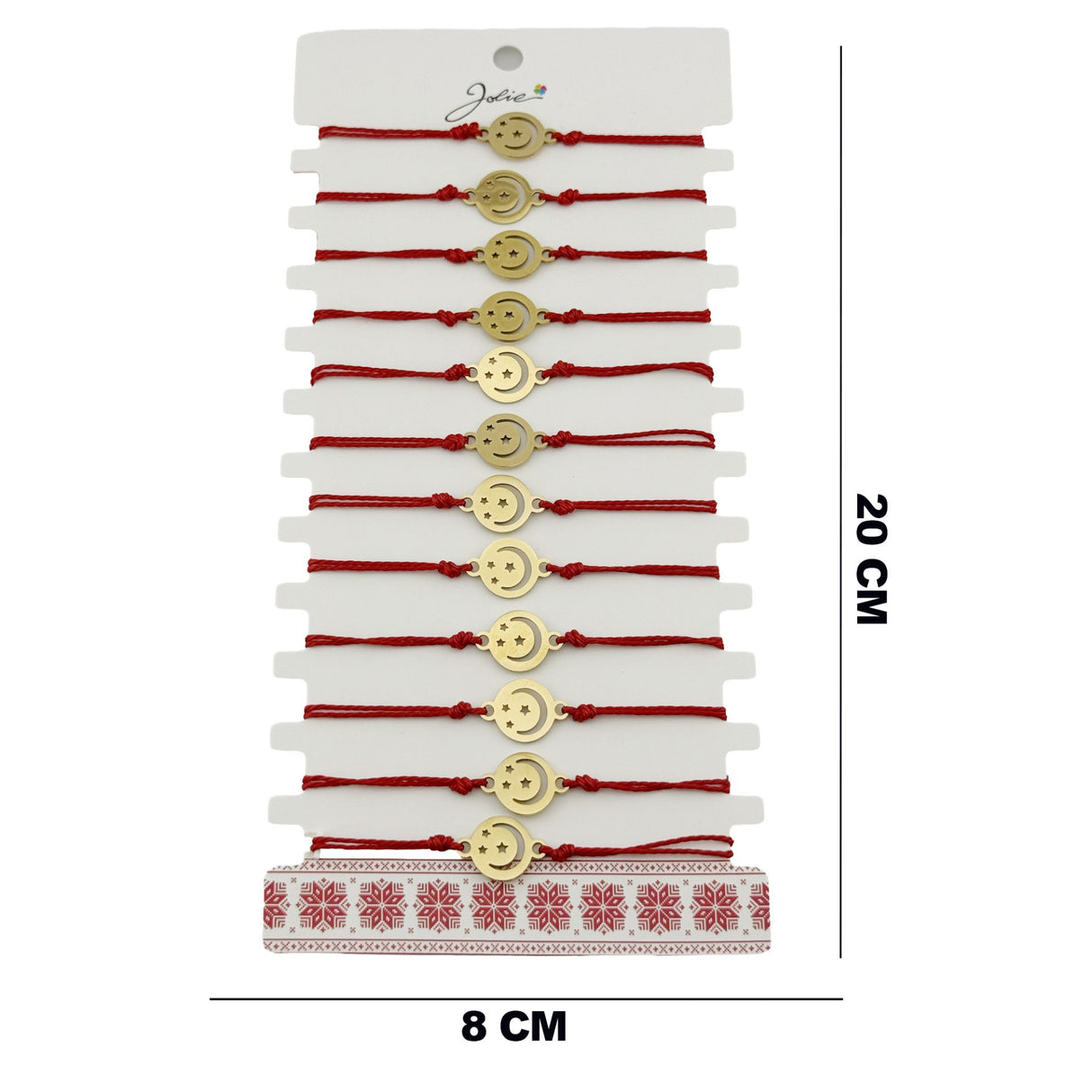 Bratara Martisor pentru Dama, Jolie, Model Luna cu Stele, Set 12 bucati, Pandativ din Inox Auriu, Snur Ajustabil Impletit, Rosu - vivimall.ro