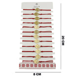 Bratara Martisor pentru Dama, Jolie, Model Luna cu Stele, Set 12 bucati, Pandativ din Inox Auriu, Snur Ajustabil Impletit, Rosu - vivimall.ro