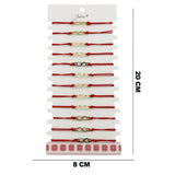 Bratara Martisor pentru Dama, Jolie, Model Infinit, Set 12 bucati, Pandativ din Inox Auriu, Snur Ajustabil Impletit, Rosu - vivimall.ro