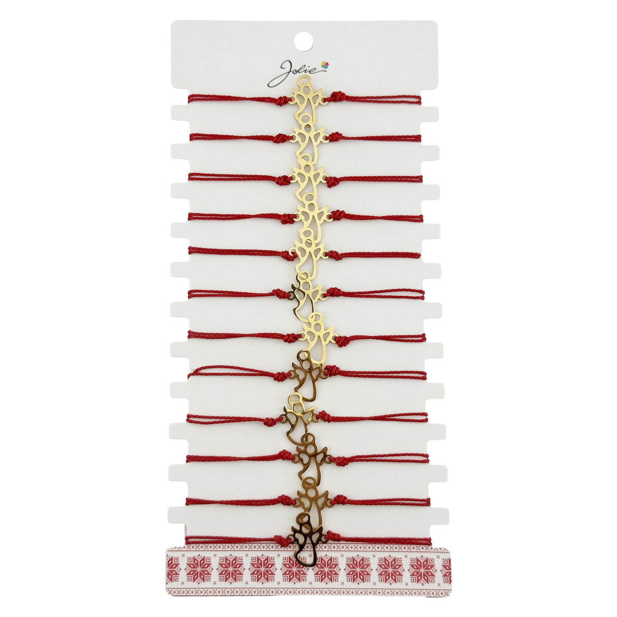 Bratara Martisor pentru Dama, Jolie, Model Ingeras, Set 12 bucati, Pandativ Auriu din Inox cu Snur Rosu Ajustabil - vivimall.ro