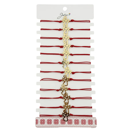 Bratara Martisor pentru Dama, Jolie, Model Ingeras, Set 12 bucati, Pandativ Auriu din Inox cu Snur Rosu Ajustabil - vivimall.ro