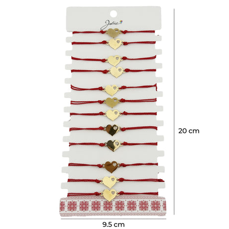 Bratara Martisor pentru Dama, Jolie, Model Inima mica, Set 12 bucati, Pandativ Auriu din Inox cu Snur Rosu Ajustabil - vivimall.ro