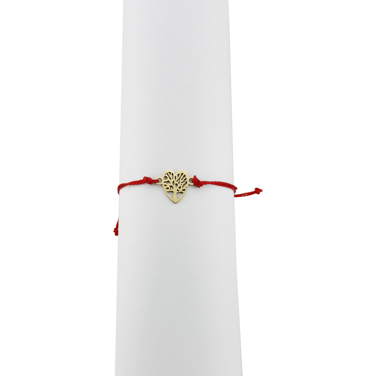 Bratara Martisor pentru Dama, Jolie, Model Copac in Inima, Set 12 bucati, Pandativ din Inox Auriu, Snur Ajustabil Impletit, Rosu - vivimall.ro