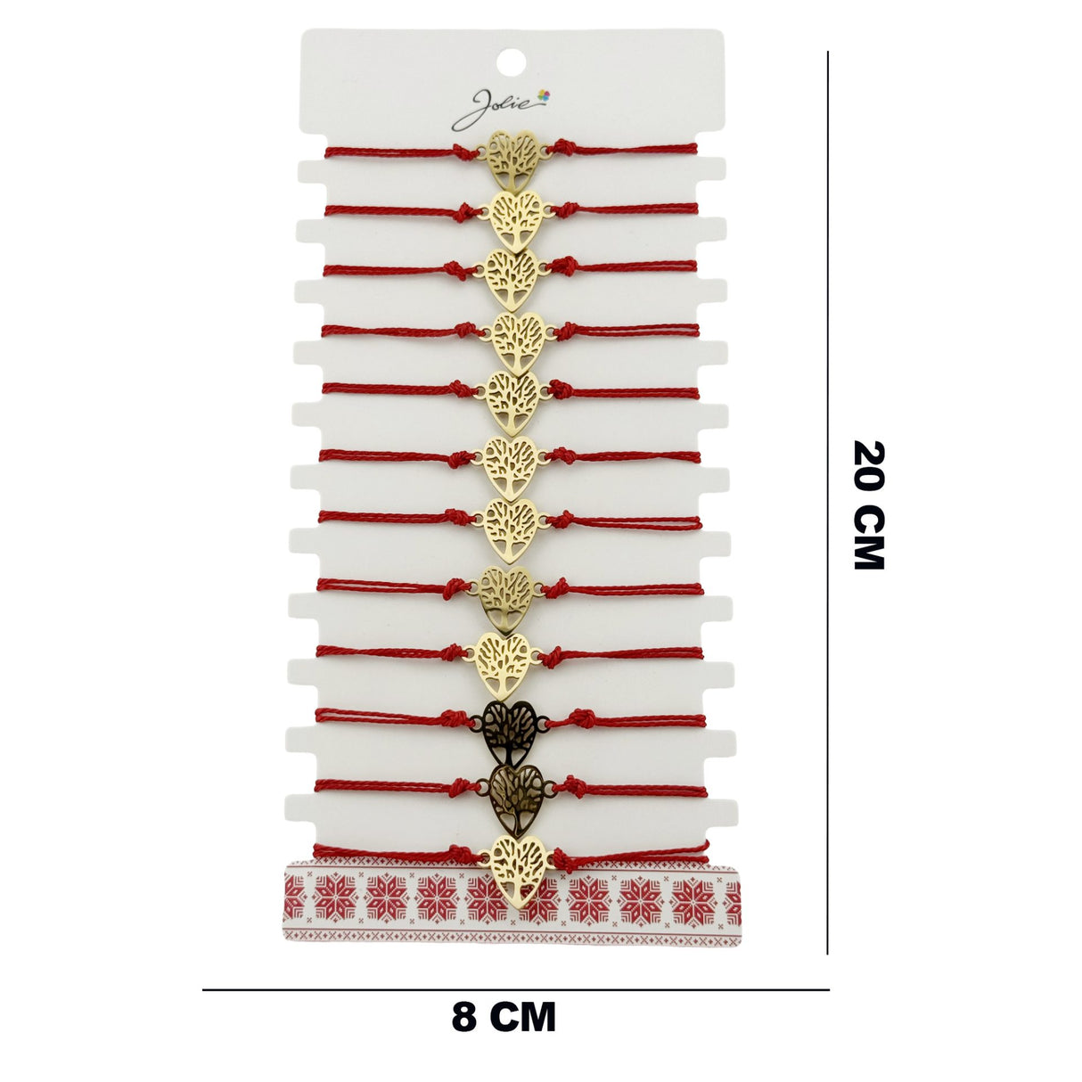 Bratara Martisor pentru Dama, Jolie, Model Copac in Inima, Set 12 bucati, Pandativ din Inox Auriu, Snur Ajustabil Impletit, Rosu - vivimall.ro