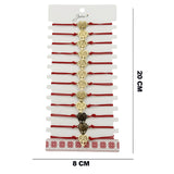 Bratara Martisor pentru Dama, Jolie, Model Copac in Inima, Set 12 bucati, Pandativ din Inox Auriu, Snur Ajustabil Impletit, Rosu - vivimall.ro
