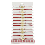 Bratara Martisor pentru Dama, Jolie, Model Inima Mama, Set 12 bucati, Pandativ din Inox Auriu, Snur Ajustabil Impletit, Rosu - vivimall.ro