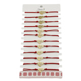Bratara Martisor pentru Dama, Jolie, Model Inima Mama si Trifoi, Set 12 bucati, Pandativ din Inox Auriu, Snur Ajustabil Impletit, Rosu - vivimall.ro
