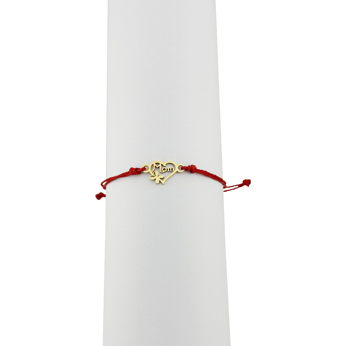 Bratara Martisor pentru Dama, Jolie, Model Inima Mama si Trifoi, Set 12 bucati, Pandativ din Inox Auriu, Snur Ajustabil Impletit, Rosu - vivimall.ro
