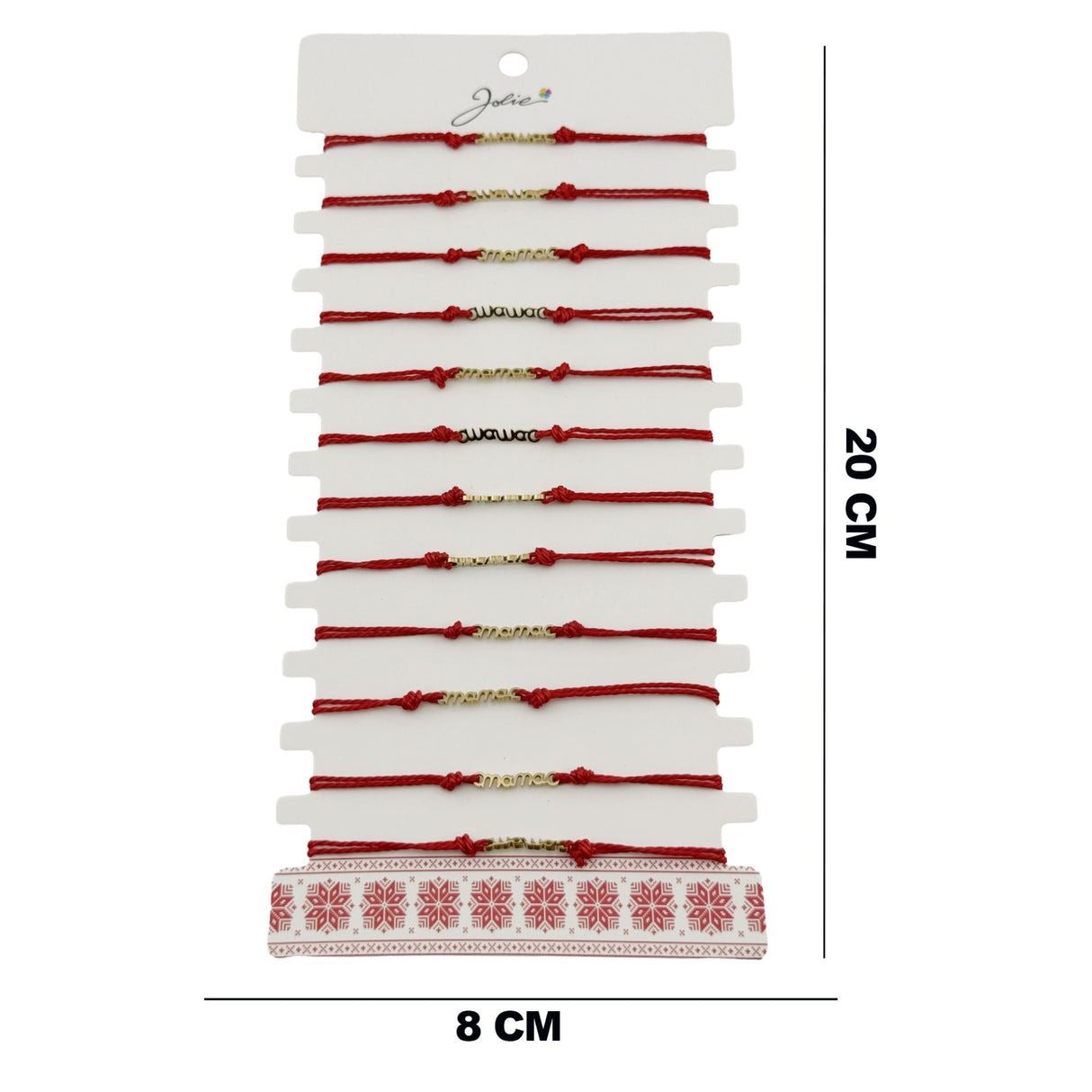 Bratara Martisor pentru Dama, Jolie, Model Mama, Set 12 bucati, Pandativ din Inox Auriu, Snur Ajustabil Impletit, Rosu - vivimall.ro