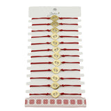 Bratara Martisor pentru Dama, Jolie, Model Picioruse, Set 12 bucati, Pandativ din Inox Auriu, Snur Ajustabil Impletit, Rosu - vivimall.ro