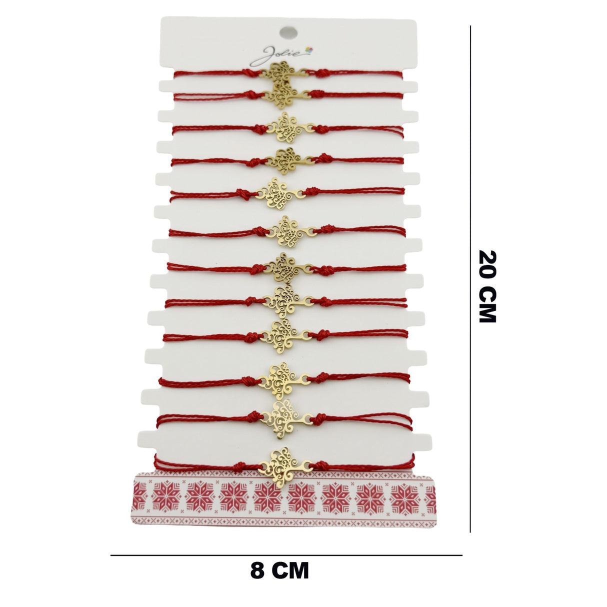 Bratara Martisor pentru Dama, Jolie, Model Copac, Set 12 bucati, Pandativ din Inox Auriu, Snur Ajustabil Impletit, Rosu - vivimall.ro