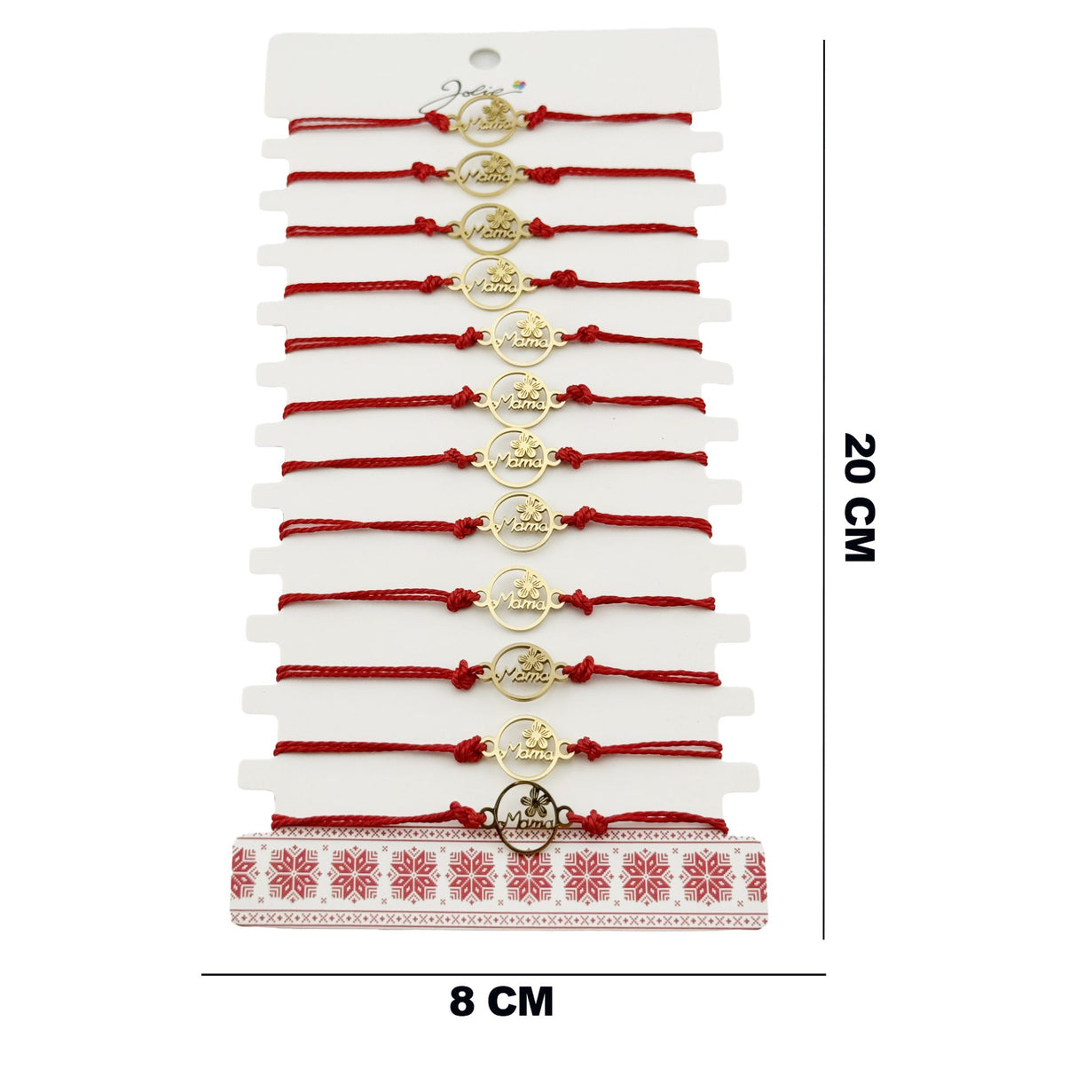 Bratara Martisor pentru Dama, Jolie, Model Mama cu Floare, Set 12 bucati, Pandativ din Inox Auriu, Snur Ajustabil Impletit, Rosu - vivimall.ro