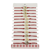 Bratara Martisor pentru Dama, Jolie, Model Mama cu Floare, Set 12 bucati, Pandativ din Inox Auriu, Snur Ajustabil Impletit, Rosu - vivimall.ro