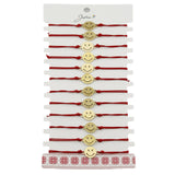 Bratara Martisor pentru Dama, Jolie, Model Smiley, Set 12 bucati, Pandativ din Inox Auriu, Snur Ajustabil Impletit, Rosu - vivimall.ro