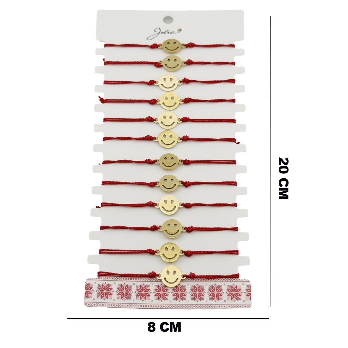 Bratara Martisor pentru Dama, Jolie, Model Smiley, Set 12 bucati, Pandativ din Inox Auriu, Snur Ajustabil Impletit, Rosu - vivimall.ro