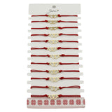 Bratara Martisor pentru Dama, Jolie, Model Inima, Set 12 bucati, Pandativ din Inox Auriu, Snur Ajustabil Impletit, Rosu - vivimall.ro