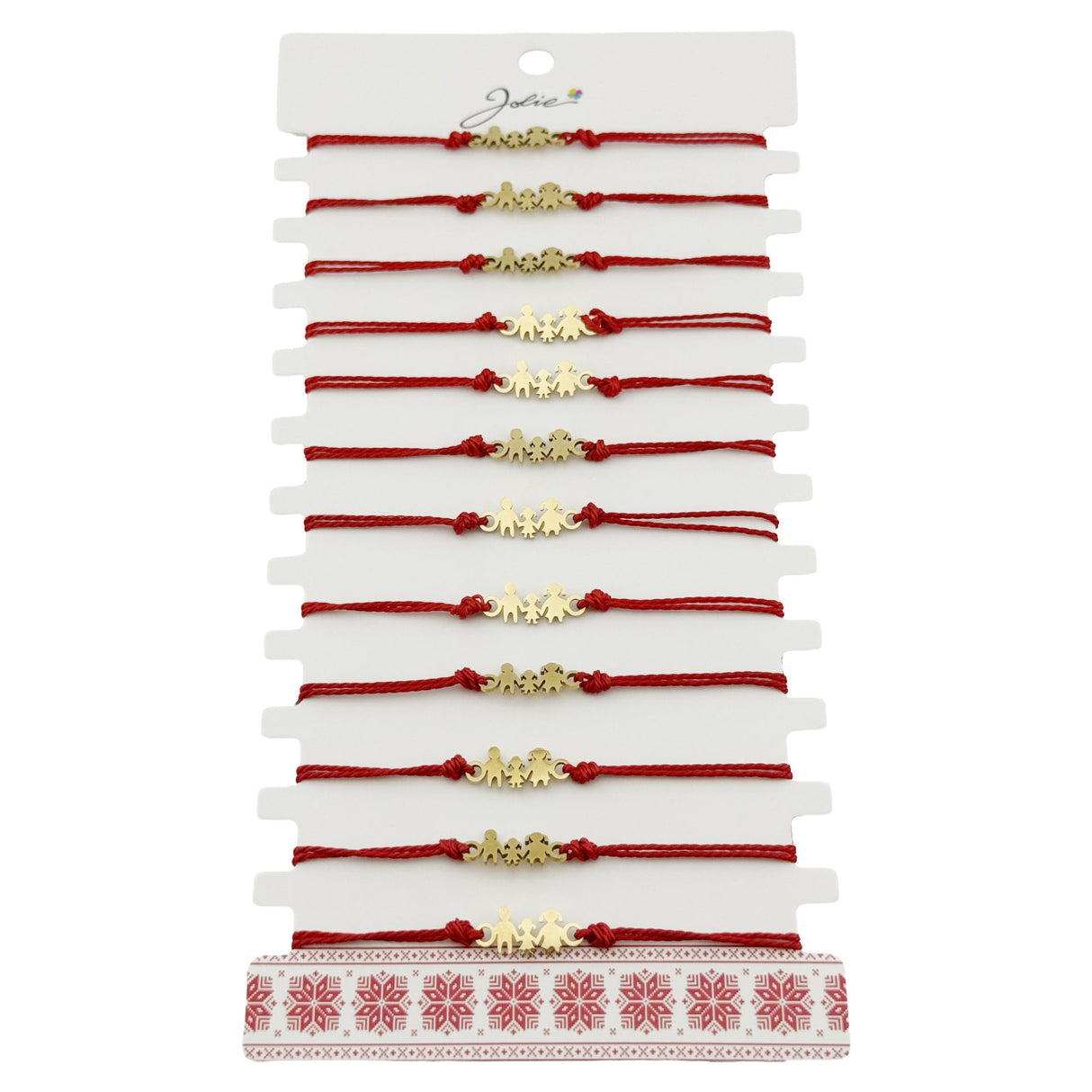 Bratara Martisor pentru Dama, Jolie, Model Familie, Set 12 bucati, Pandativ din Inox Auriu, Snur Ajustabil Impletit, Rosu - vivimall.ro