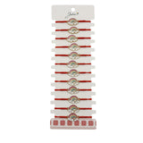 Bratara Martisor pentru Dama, Jolie, Model Curcubeu cu  Inimi, Set 12 bucati, Pandativ din Inox Auriu, Snur Ajustabil Impletit, Rosu - vivimall.ro