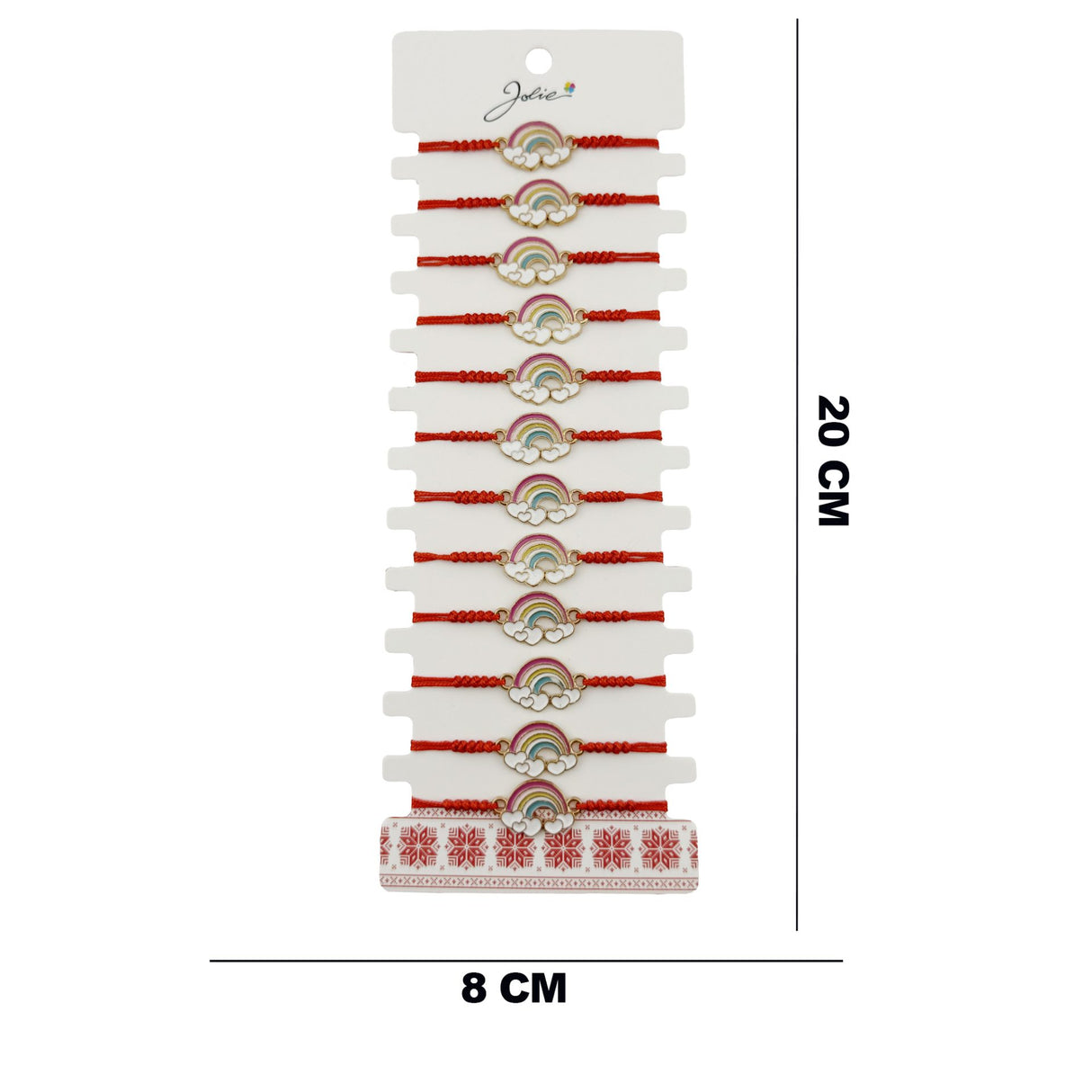 Bratara Martisor pentru Dama, Jolie, Model Curcubeu cu  Inimi, Set 12 bucati, Pandativ din Inox Auriu, Snur Ajustabil Impletit, Rosu - vivimall.ro