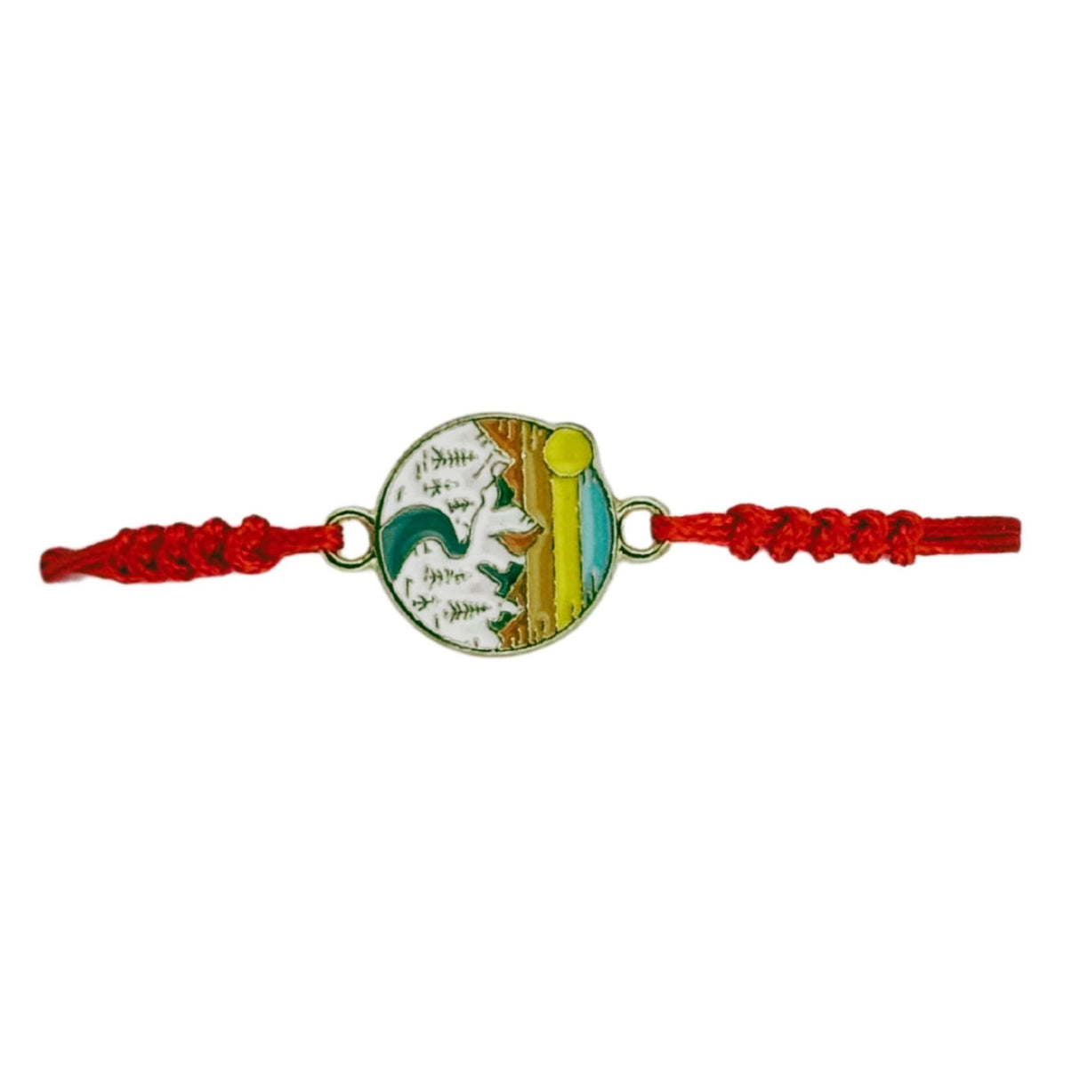Martisor Bratara pentru Dama si Copii, Jolie, Model Peisaj Natura si Munte, Set 12 bucati, Pandantiv Emailat Rotund, Snur Reglabil, Rosu - vivimall.ro