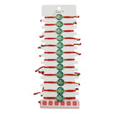 Martisor Bratara pentru Dama si Copii, Jolie, Model Lacramioare de Primavara, Set 12 bucati, Pandantiv Emailat Rotund, Snur Reglabil, Rosu/Verde - vivimall.ro