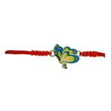 Martisor Bratara pentru Dama si Copii, Jolie, Model Fluture Albastru cu Galben, Set 12 bucati, Pandantiv Emailat, Snur Reglabil, Rosu - vivimall.ro
