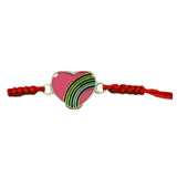 Martisor Bratara pentru Dama si Copii, Jolie, Model Inima cu Curcubeu Roz, Set 12 bucati, Pandantiv Emailat, Snur Reglabil, Rosu - vivimall.ro