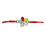 Martisor Bratara pentru Dama si Copii, Jolie, Model Floare Multicolora, Set 12 bucati, Pandantiv Emailat, Snur Reglabil, Rosu - vivimall.ro