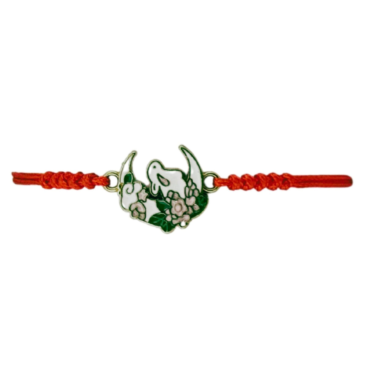 Martisor Bratara pentru Dama si Copii, Jolie, Model Iepuras pe Semiluna cu Flori, Set 12 bucati, Pandantiv Emailat, Snur Reglabil, Rosu/Multicolor - vivimall.ro